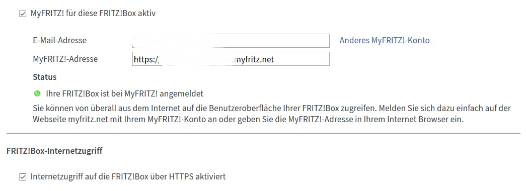 FritzBox - MyFritz - Konto - angemeldet