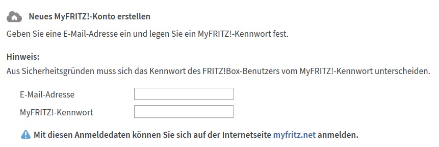 FritzBox - neues MyFritz Konto erstellen